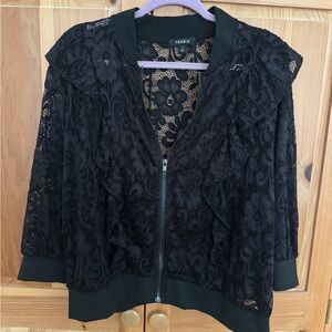 Torrid Black Lace Zip-Up Bomber Like Jacket